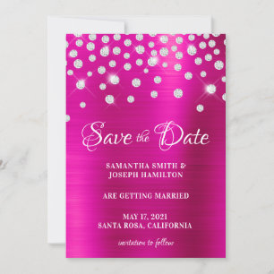 Large Diamond Confetti Hot Pink Ombre Foil Save The Date