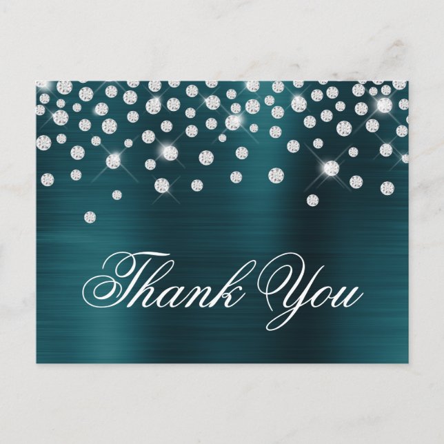 Large Diamond Confetti Ocean Teal Satin Foil Postcard (Front)