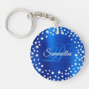 Large Diamond Confetti Royal Blue Foil Monogram Key Ring