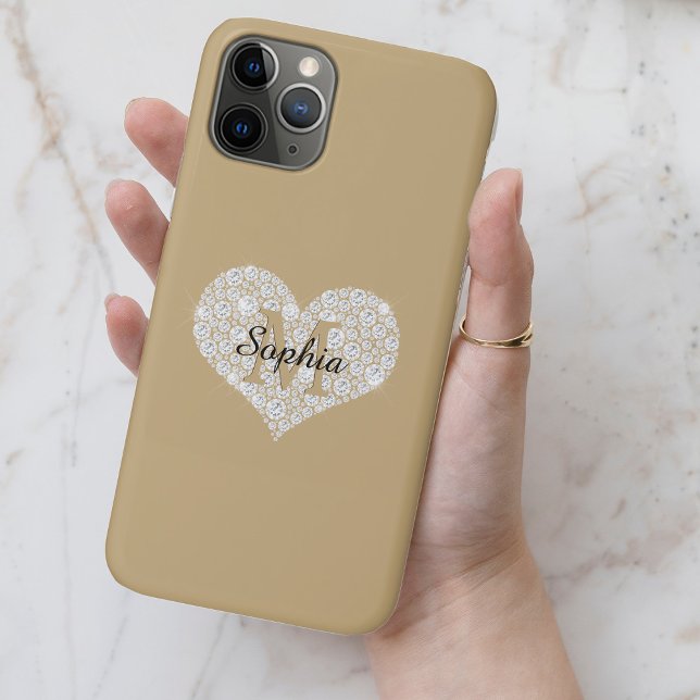 Large Diamond Heart, Gold Monogram, Script Name Case-Mate iPhone Case (Creator Uploaded)