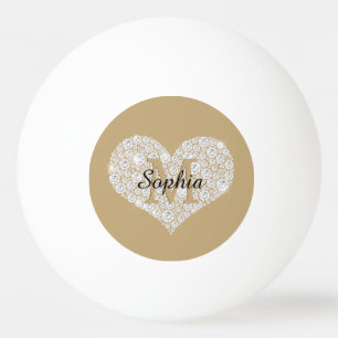 Large Diamond Heart, Gold Monogram, Script Name Ping Pong Ball