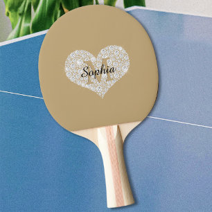 Large Diamond Heart, Gold Monogram, Script Name Ping Pong Paddle