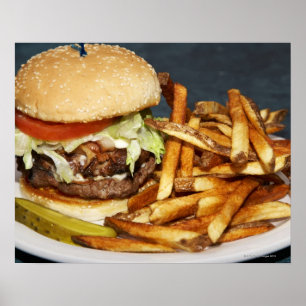 Large Double Half Pound Burger Fries and Cola Poster