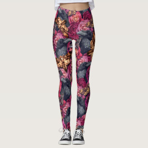 Large Dusky Death Head Hawk Moths Gothic Raven Leggings