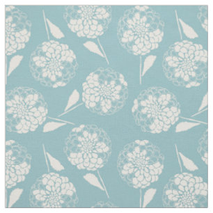 Large dusty blue dahlia floral block print fabric