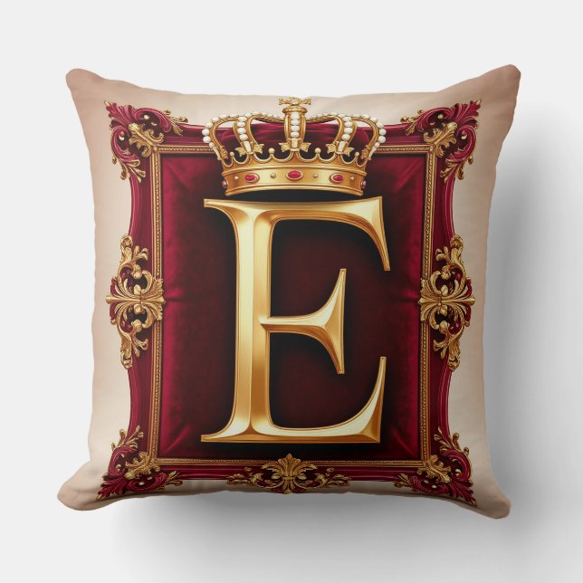 Large E Monogram on Red Velvet Cushion (Front)