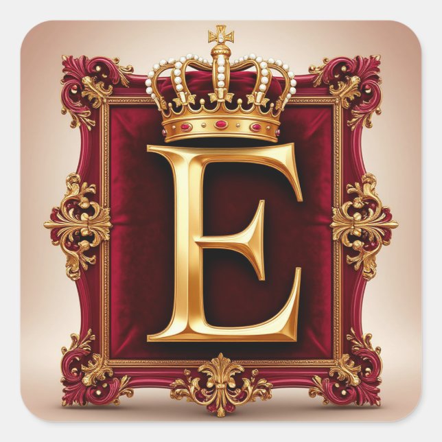 Large E Monogram on Red Velvet Square Sticker (Front)