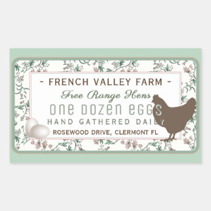 Large Egg Carton Label Botanical with Hen and Eggs