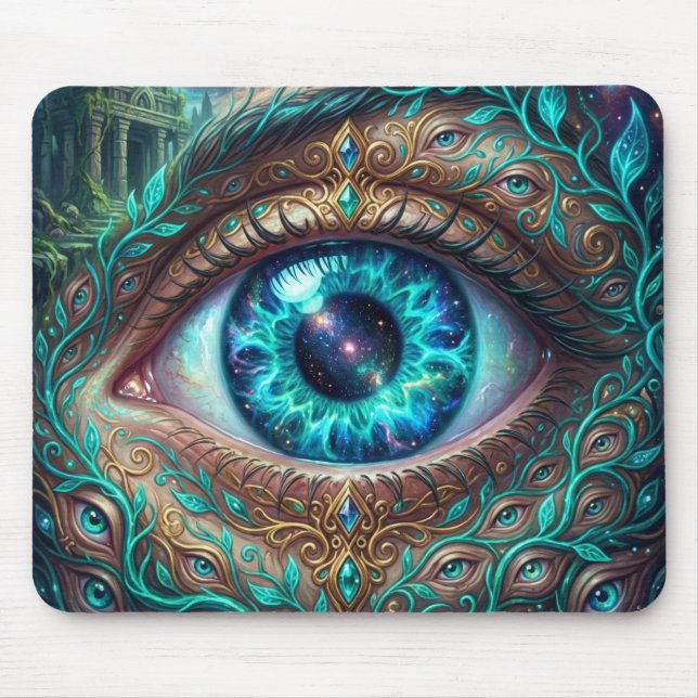 Large Electric Blue Eye In Fantasy Scene Mouse Mat (Front)