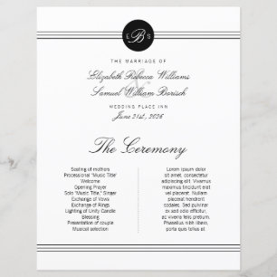 Large Elegant Black White Monogram Wedding Program