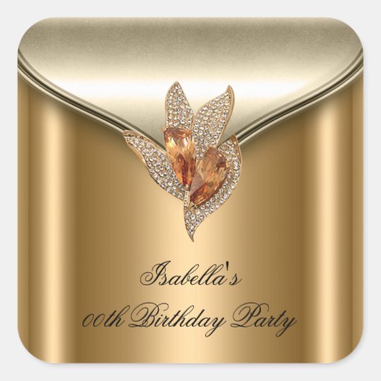 Large Elegant Bronze Brown Gold Birthday Party Square Sticker