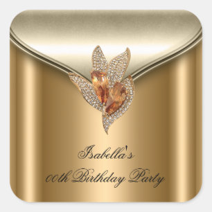 Large Elegant Bronze Brown Gold Birthday Party Square Sticker
