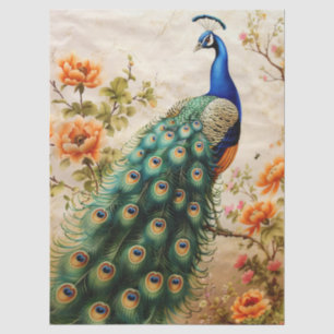 Large Elegant Floral Peacock Decoupage Tissue Paper
