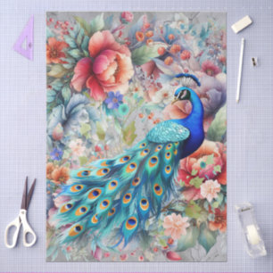 Large Elegant Peacock & Florals Decoupage Tissue Paper