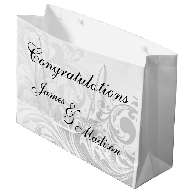 Large Elegant Swirl Gift Bag - Silver (Front Angled)