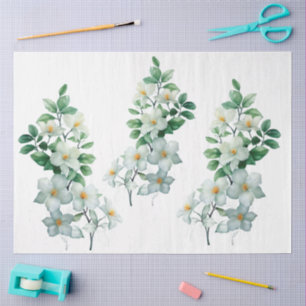 Large Elegant Watercolor Jasmine Decoupage Tissue Paper
