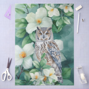 Large Elegant Watercolor Owl & Jasmine Decoupage Tissue Paper