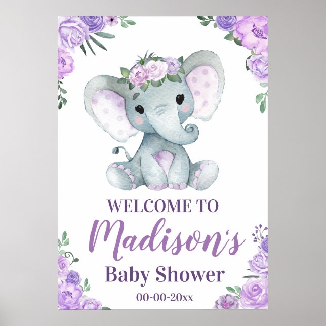 Large Elephant Welcome Sign, Girl Shower Poster (Front)