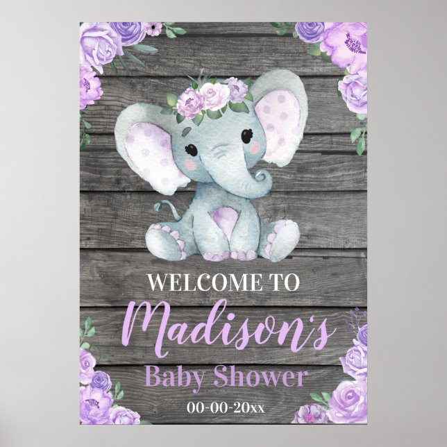 Large Elephant Welcome Sign, Girl Shower Poster (Front)