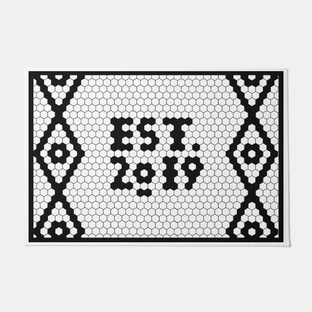 Large Est. 2019 Black and White Tile Doormat (Front)