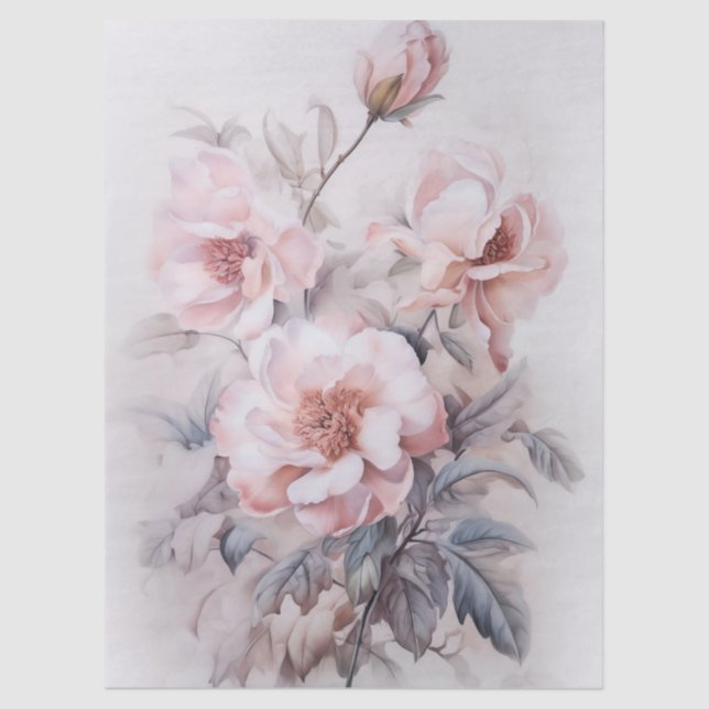 Large Ethereal Pink Floral Bouquet Decoupage Tissue Paper (Front)