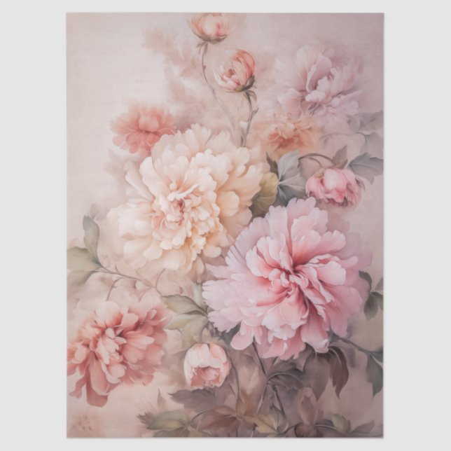 Large Ethereal Pink Floral Bouquet Decoupage Tissue Paper (Front)
