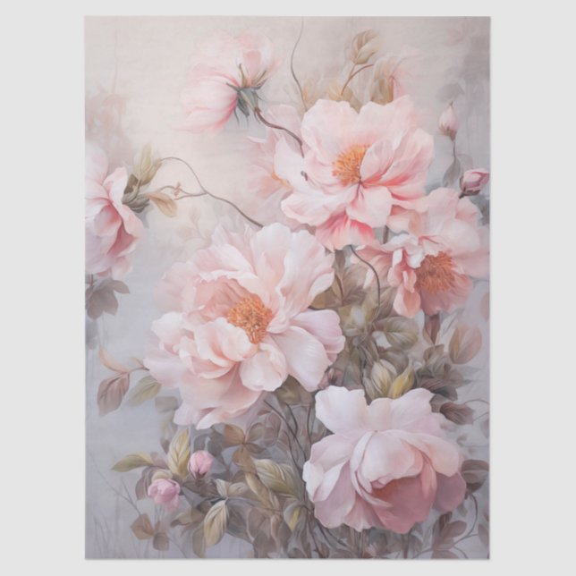 Large Ethereal Pink Floral Bouquet Decoupage Tissue Paper (Front)