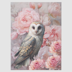 Large Ethereal Pink Florals & White Owl Decoupage Tissue Paper