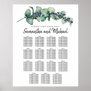 Large Eucalyptus Berry 15-Table Seating Chart
