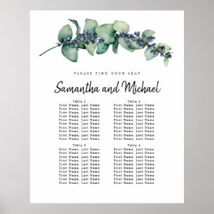Large Eucalyptus Berry 4-Table Seating Chart