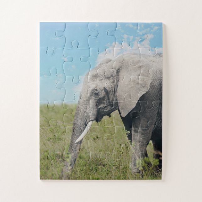 Large Exotic Grey Elephant Walking Jigsaw Puzzle (Vertical)