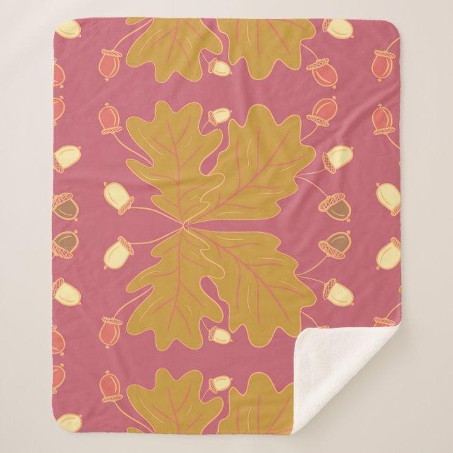 Large fall oak leaves and acorns sherpa blanket (Front)