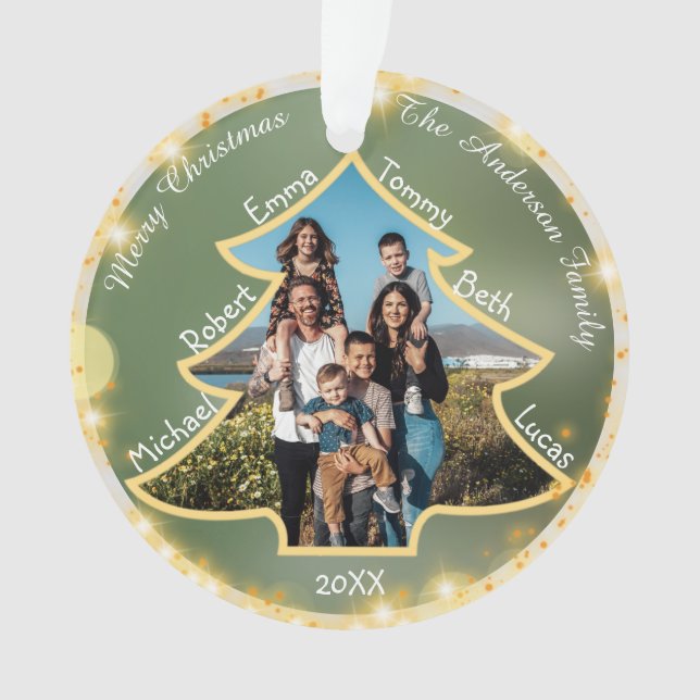 Large Family Custom Photo Christmas Tree Framed  Ornament (Front)
