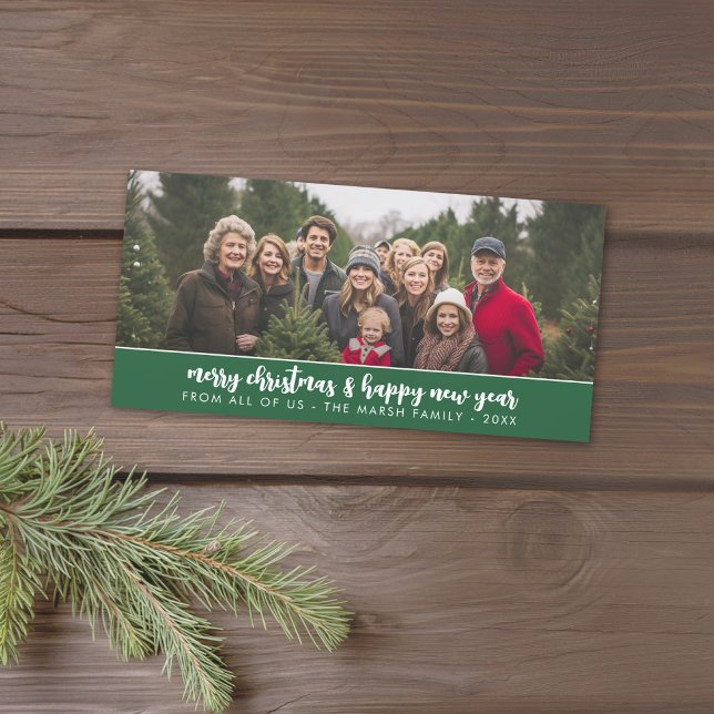 Large Family Photo Panoramic - Minimal - green Holiday Card (Holiday Photo card with a Panoramic or Horizontal Photo. Download Option Available. Green Accents)