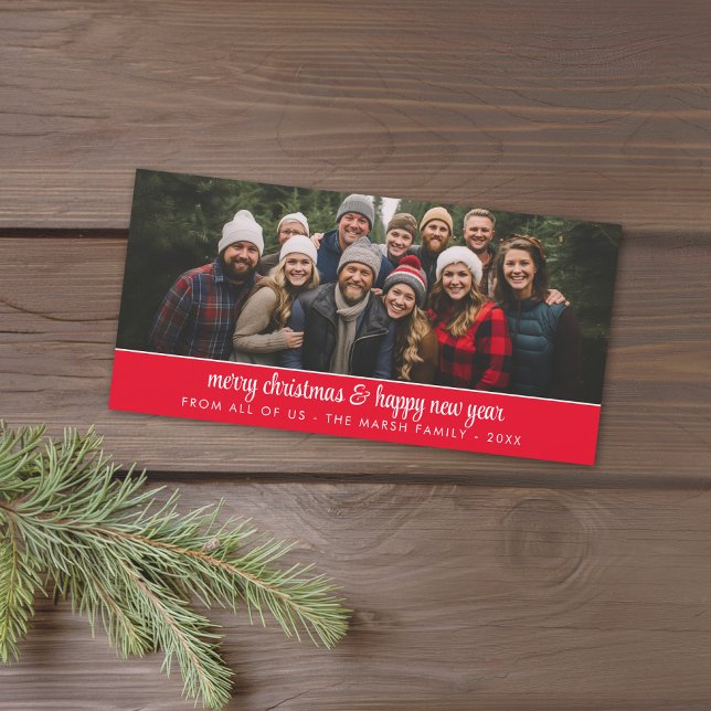 Large Family Photo Panoramic - Minimal - red Holiday Card (Holiday Photo card with a Panoramic or Horizontal Photo. Download Option Available. Red Accents)