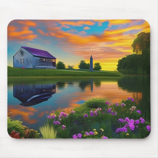 Large farmhouse purple roof at sunset mouse mat (Front)