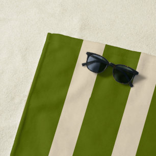 large fashion beige & green stripes monogrammed beach towel