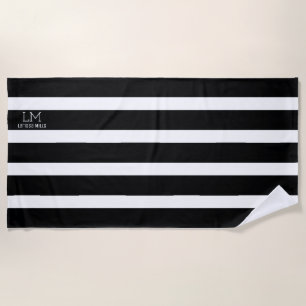 large fashion black & white stripes monogrammed beach towel