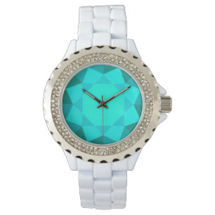 Large, faux aquamarine gem watch