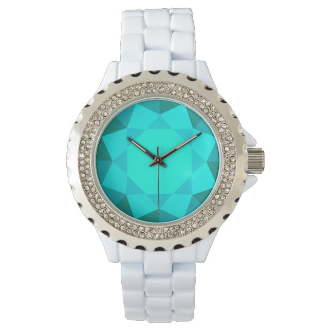 Large, faux aquamarine gem watch (Front)
