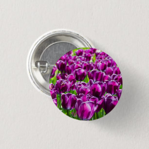 Large field of purple tulips 3 cm round badge