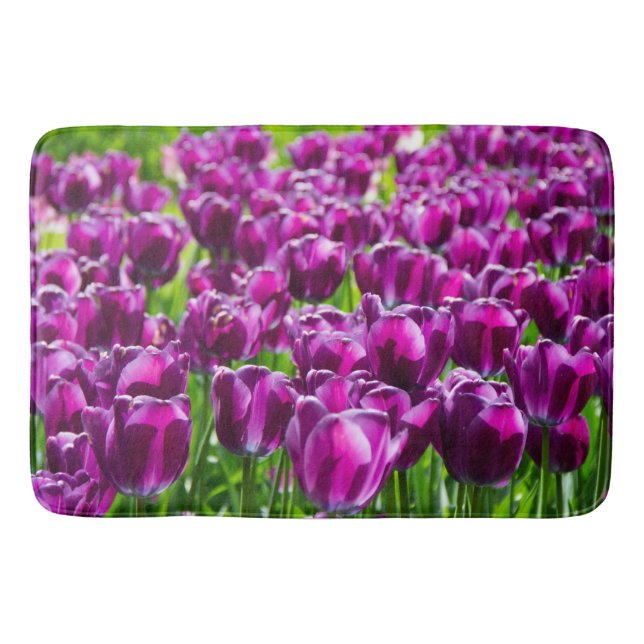 Large field of purple tulips    bath mat (Front)