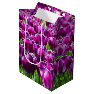 Large field of purple tulips medium gift bag