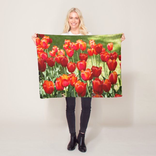 Large field of red tulips  fleece blanket (In Situ)