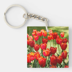 Large field of red tulips   key ring
