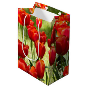 Large field of red tulips medium gift bag
