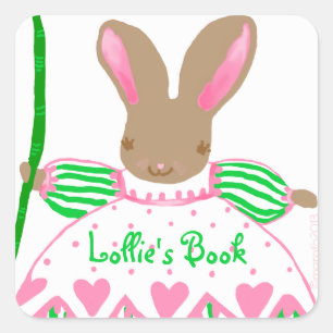 Large Fifi bunny bookplate, pink Square Sticker