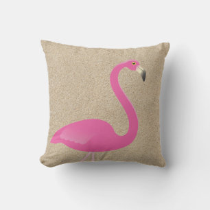 Large Flamingo on Beach Sand Outdoor Pillow