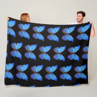 Large Fleece Blanket Blue Butterflies/Black