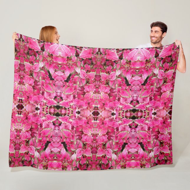 Large Fleece Blanket Pink Leaves (In Situ)